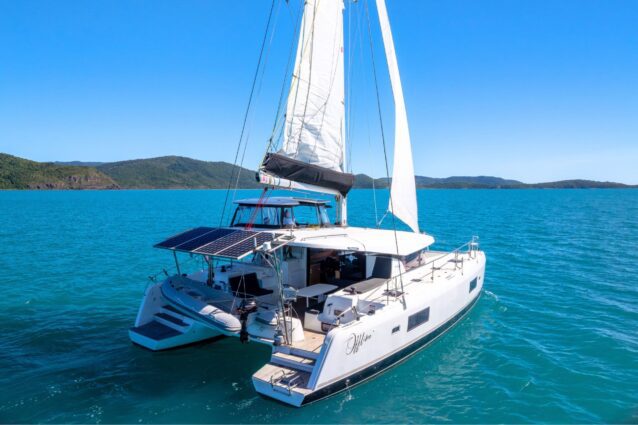 Offline Lagoon 42.4 Sailing Catamaran On water rear side view