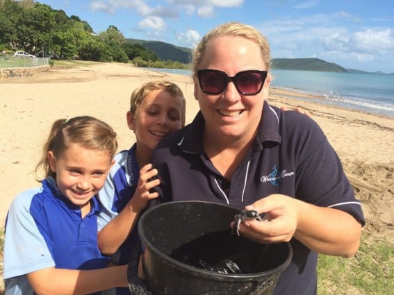 Whitsunday Escape staff with baby turtles in Airlie Beach
