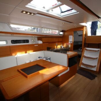 Jeanneau 43 Saloon and Galley saloon table extended