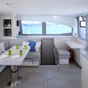 Whitsunday Escape Leopard 40 3 cabin saloon and nav table
