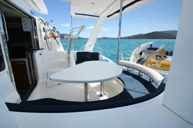 Whitsunday Escape sailing catamaran for hire Leopard 40 Classic from portside looking starboard