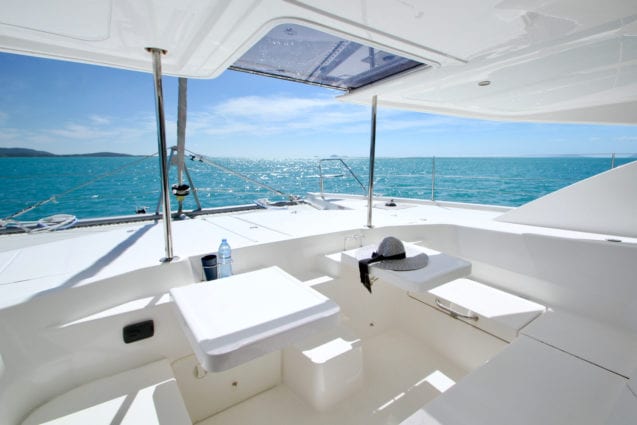 Whitsunday Escape Leopard 48 forward cockpit from inside