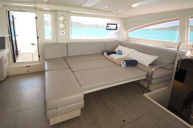 Whitsunday Escape Leopard 48 saloon bed made up