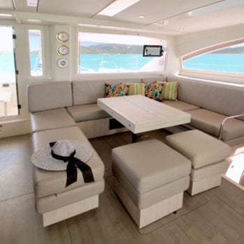 Whitsunday Escape Leopard 48 saloon dining and foredeck door