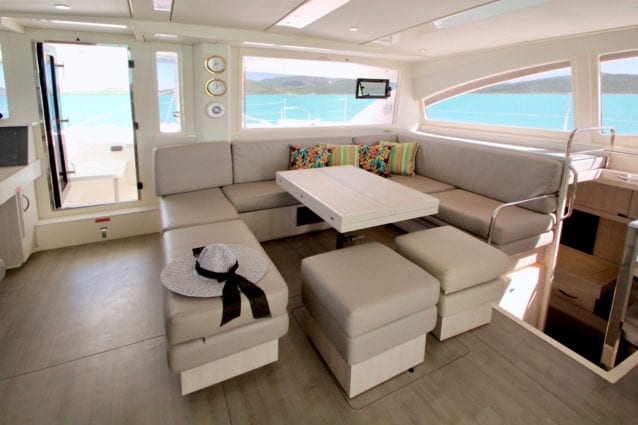 Whitsunday Escape Leopard 48 saloon dining and foredeck door