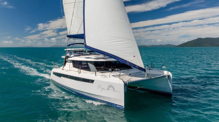 Mysa Leopard 50.5 Sailing Catamaran - On water bow view