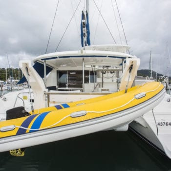 Whitsunday Escape Leopard 46 Rear with Dinghy in Davits