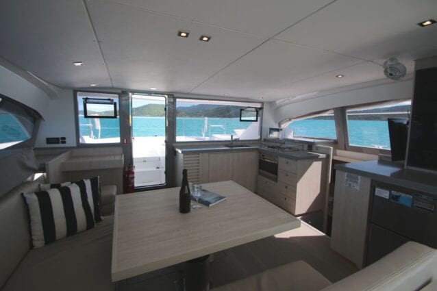Whitsunday Escape Leopard 43.3 Power Catamaran Saloon and Galley