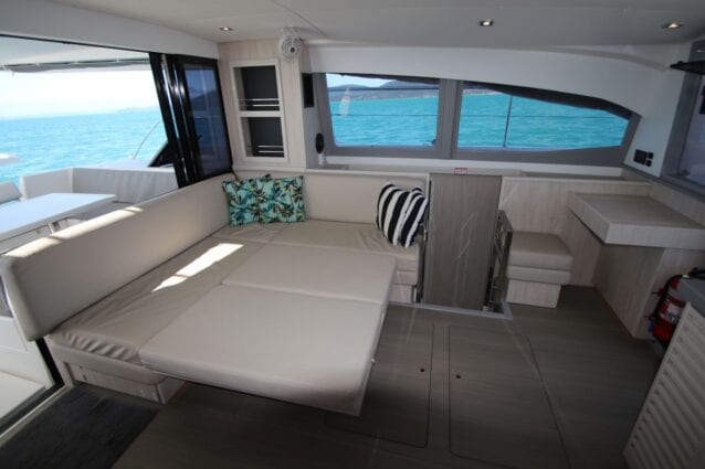 Whitsunday Escape Leopard 43.3 Power Catamaran Saloon Table Converted to Double