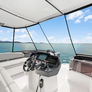 An image showcasing the Flybridge & Helm of the Aquila 44.3 Power Catamaran