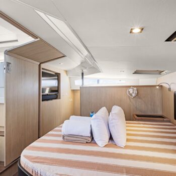 The interior of the master cabin onboard the Aquila 44.3 Power Catamaran