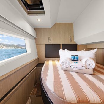 The port cabin onboard the Aquila 44.3 Power Catamaran