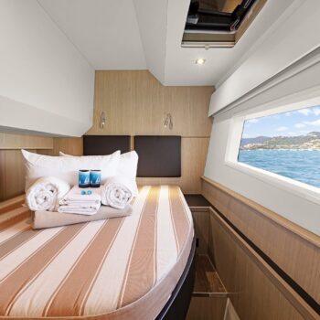 The interior of the Starboard Cabin on the Aquila 44.3 Power Catamaran