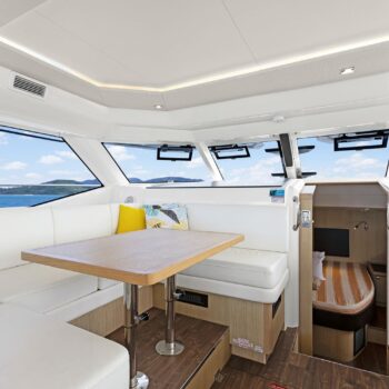 The Saloon Table onboard the Aquila 44.3 Power Catamaran