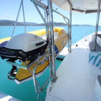 Whitsunday Escape Leopard 43 Power Catamaran BBQ dinghy starboard