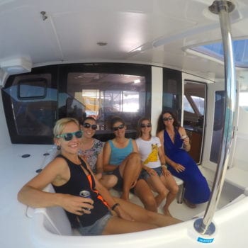 Leopard 44 forward cockpit enjoying a drink