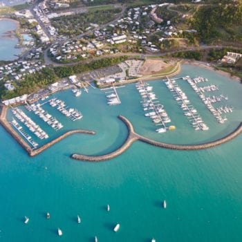 Abell Point Marina heli aerial Airlie Beach Whitsunday Escape bareboat