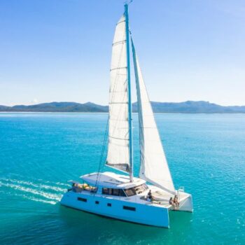 Large Catamaran sailing in the Whitsundays.
