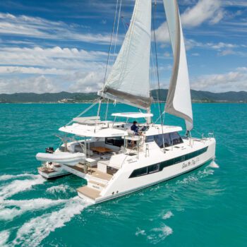 Seas The Day Leopard 42.3 Sailing Catamaran Under sail rear view