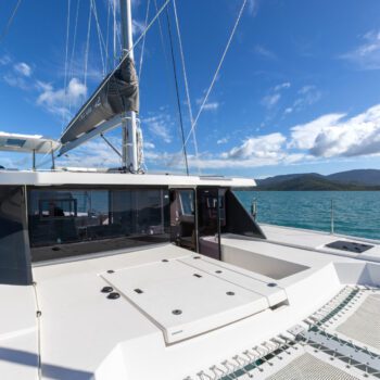 Seas The Day Leopard 42.3 Sailing Catamaran bow and walk through