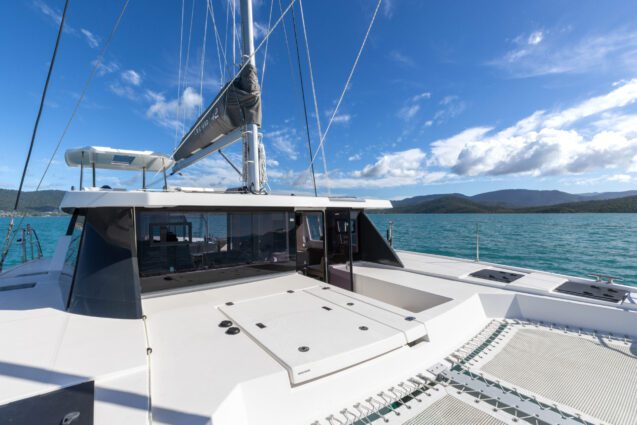 Seas The Day Leopard 42.3 Sailing Catamaran bow and walk through