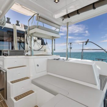 Seas the Day Leopard 42.3 Sailing Catamaran Cockpit and daybed