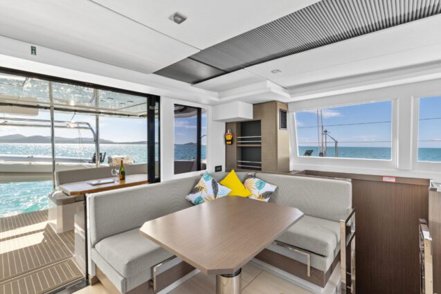 Seas the Day Leopard 42.3 Sailing Catamaran Saloon table