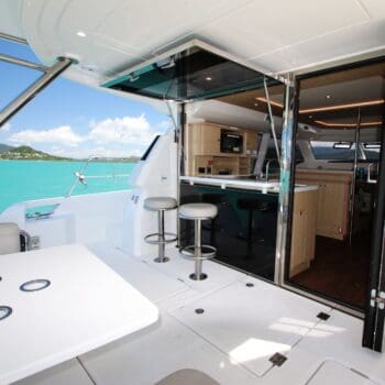 Aquila 44.3 Power catamaran showing the back deck area