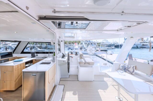 Seawind 1370 sailing catamaran Sidetracked galley & back deck