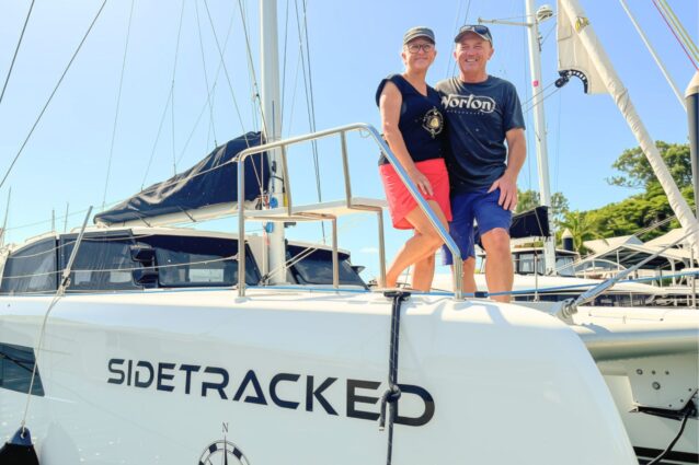 Owners aboard their brand-new Seawind 1370 Sidetracked